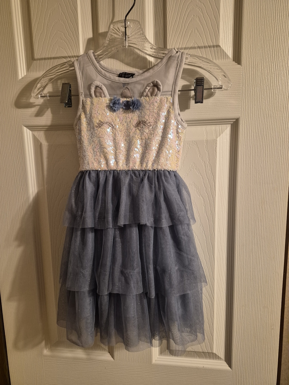 Sleeveless Sequin Bodice Tiered Tulle Dress for Girls - Gray